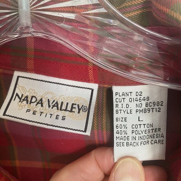 Vintage Nappa Valley Flannel Shirt Women L Red Plaid Embroidered Floral Boho - Picture 3 of 9